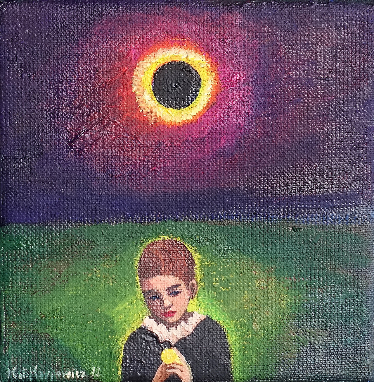 Katarzyna Karpowicz - Little gift (Black hole sun) (Oil on Canvas | Wymiary: 15 x 15 cm | Cena: 6000 PLN)