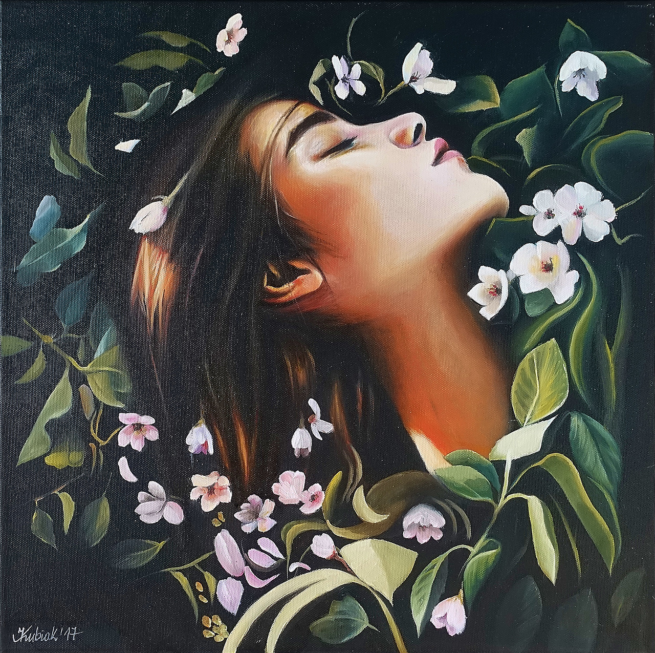 Katarzyna Kubiak - A flower halo (Oil on Canvas | Wymiary: 55 x 55 cm | Cena: 5500 PLN)