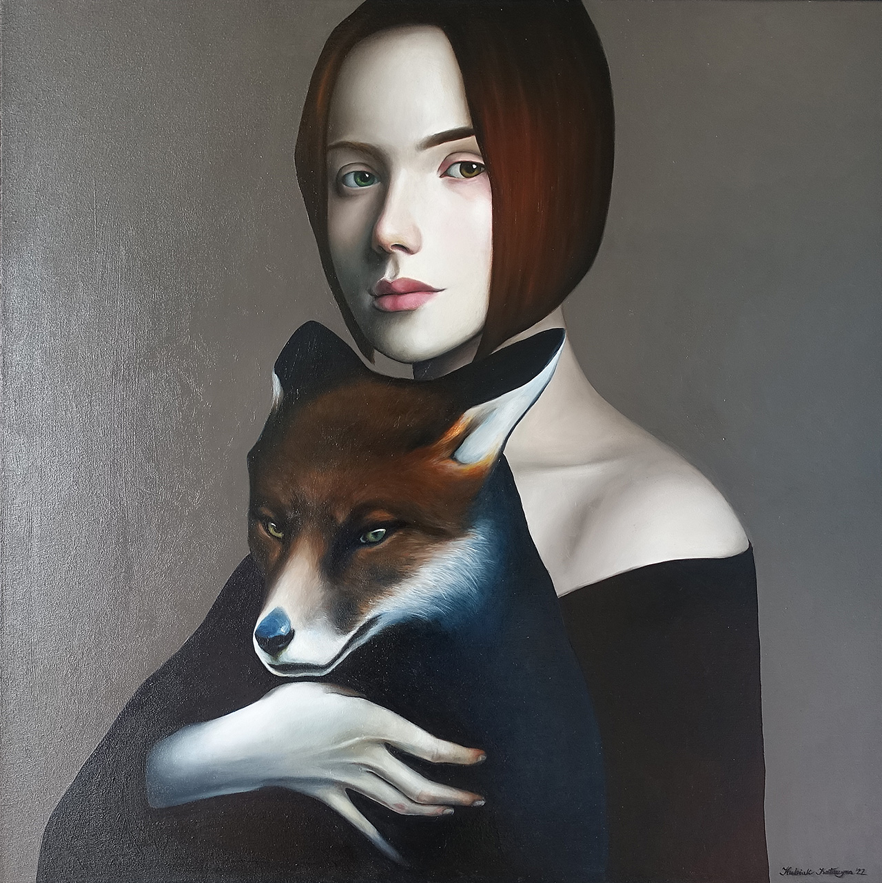 Katarzyna Kubiak - Girl with a fox (Oil on Canvas | Größe: 96 x 96 cm | Preis: 9000 PLN)