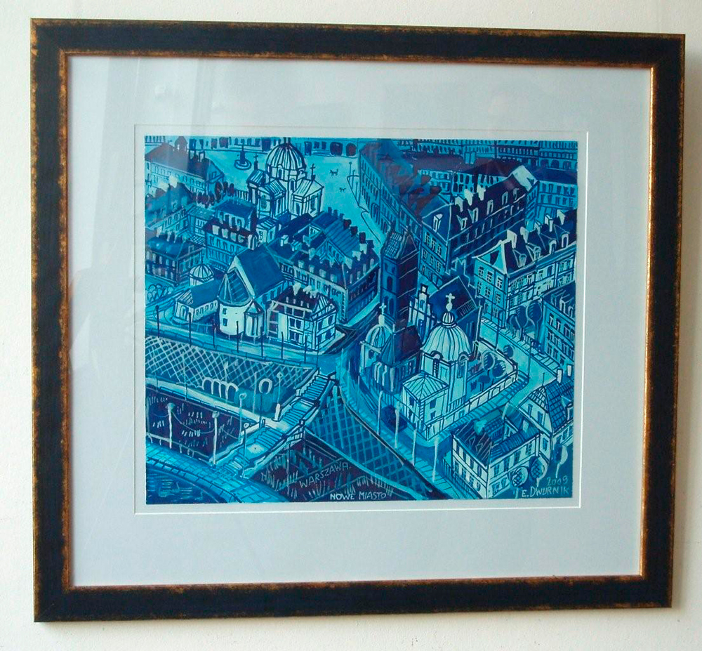 Edward Dwurnik - Blue Warsaw (Tempera on Paper | Wymiary: 83 x 74 cm | Cena: 4500 PLN)
