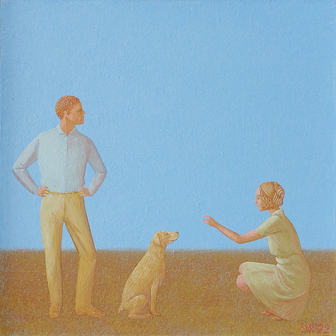 Mikołaj Kasprzyk - With a dog (Oil on Canvas | Size: 36 x 36 cm | Price: 2500 PLN)