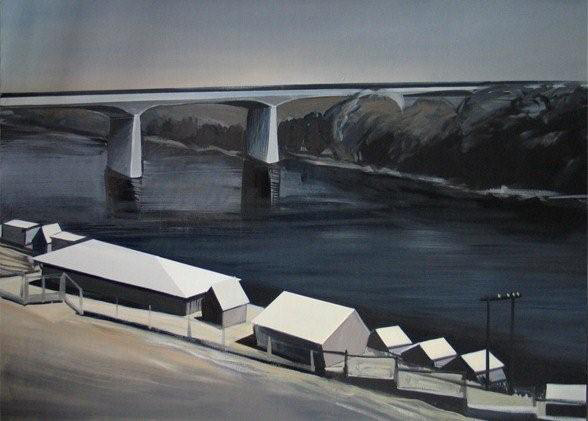 Maria Kiesner - Landscape with bridge (Tempera on Canvas | Wymiary: 100 x 80 cm | Cena: 5000 PLN)