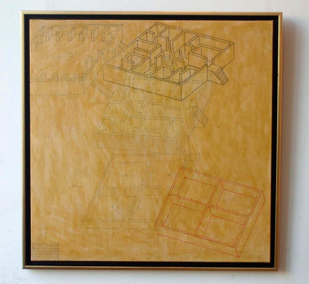 Jolanta Wagner - Plan of the house (Ink And Wax On Canvas | Size: 85 x 85 cm | Price: 5000 PLN)
