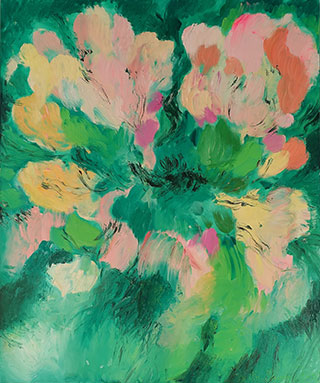 Beata Murawska : Wild rose in the morning green : Oil on Canvas