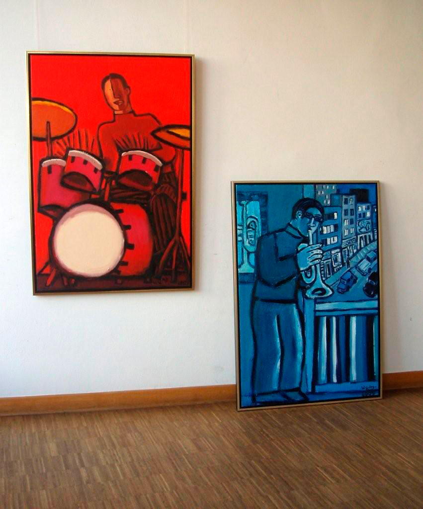 Krzysztof Kokoryn - Red drums palyer (Oil on Canvas | Size: 85 x 124 cm | Price: 8300 PLN)