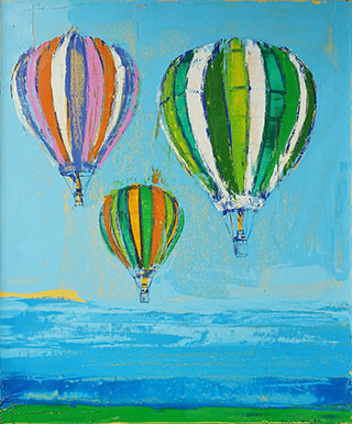 Jacek Łydżba : Three balloons in flight : Oil on Canvas