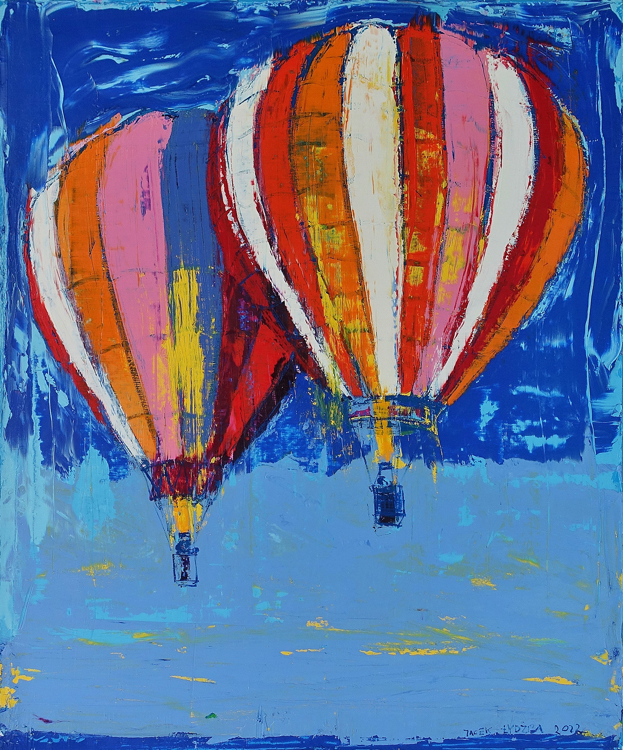 Jacek Łydżba - Two balloons at dawn (Oil on Canvas | Size: 108 x 128 cm | Price: 9500 PLN)