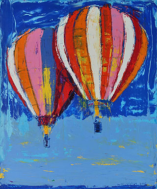 Jacek Łydżba : Two balloons at dawn : Oil on Canvas