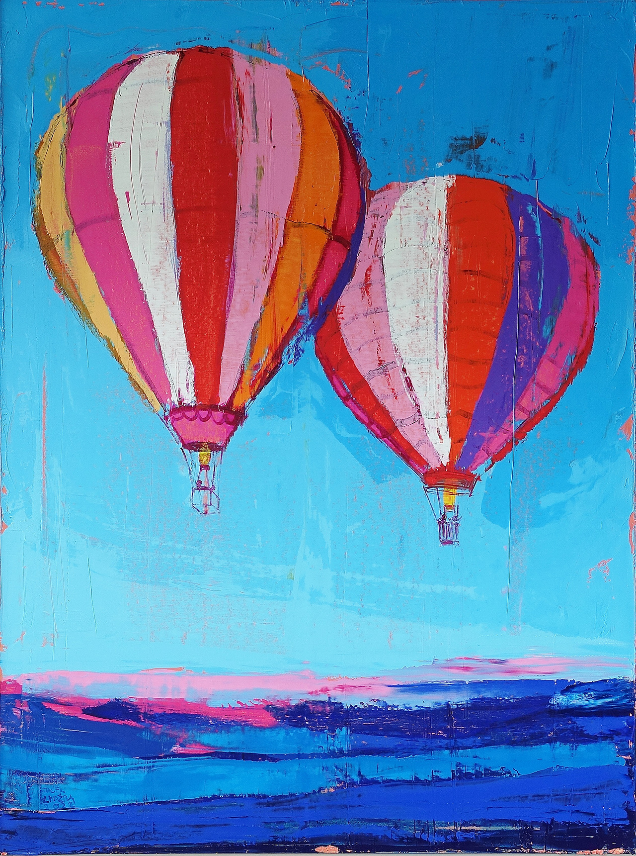 Jacek Łydżba - Two balloons in flight (Oil on Canvas | Size: 120 x 160 cm | Price: 14000 PLN)