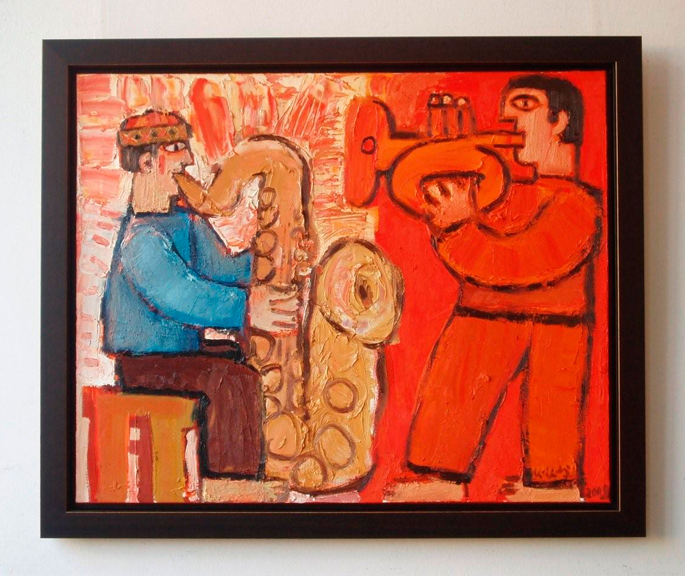 Krzysztof Kokoryn - Trumpet and saxophone players (Oil on Canvas | Wymiary: 113 x 94 cm | Cena: 8500 PLN)