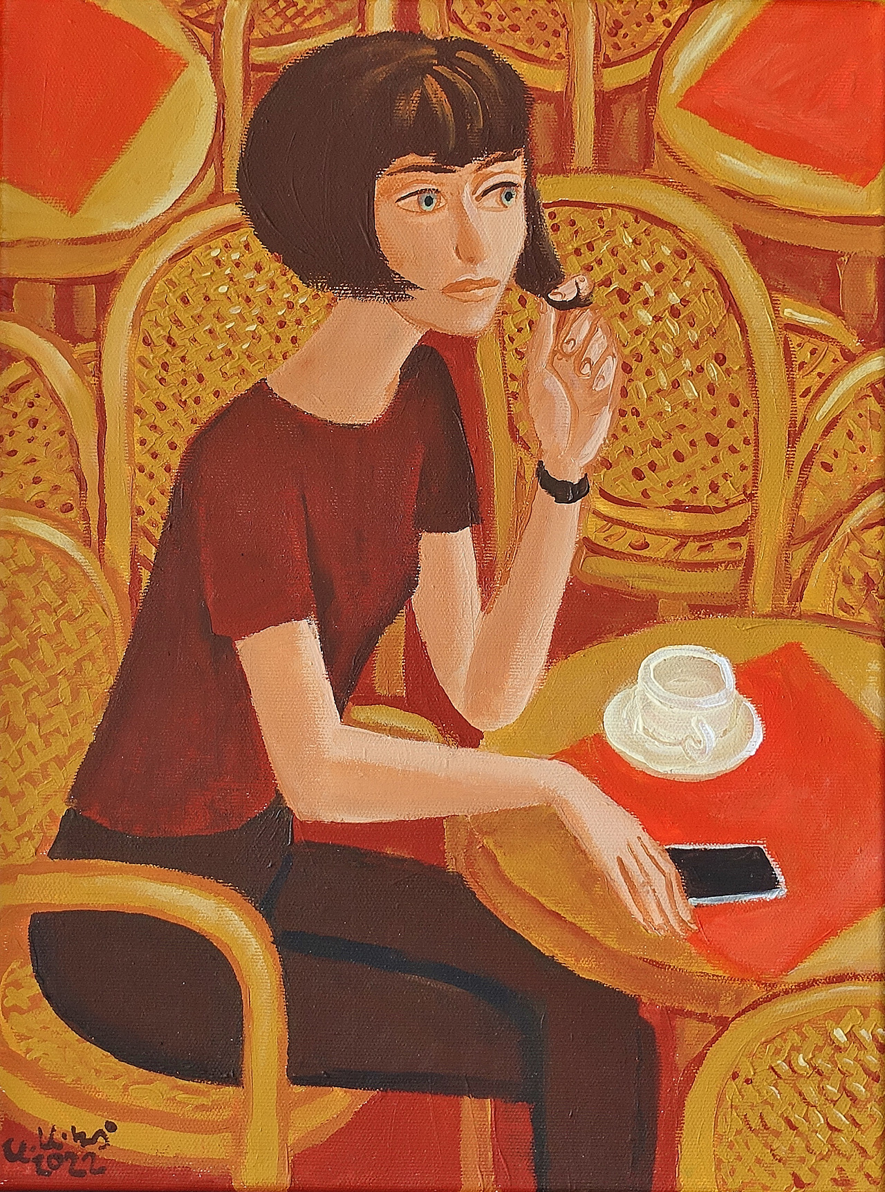 Krzysztof Kokoryn - In the cafe (Oil on Canvas | Wymiary: 38 x 48 cm | Cena: 5000 PLN)