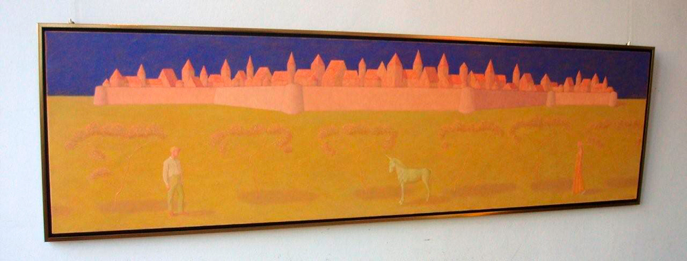 Mikołaj Kasprzyk - Landscape with castle and unicorn (Oil on Canvas | Wymiary: 205 x 59 cm | Cena: 8000 PLN)
