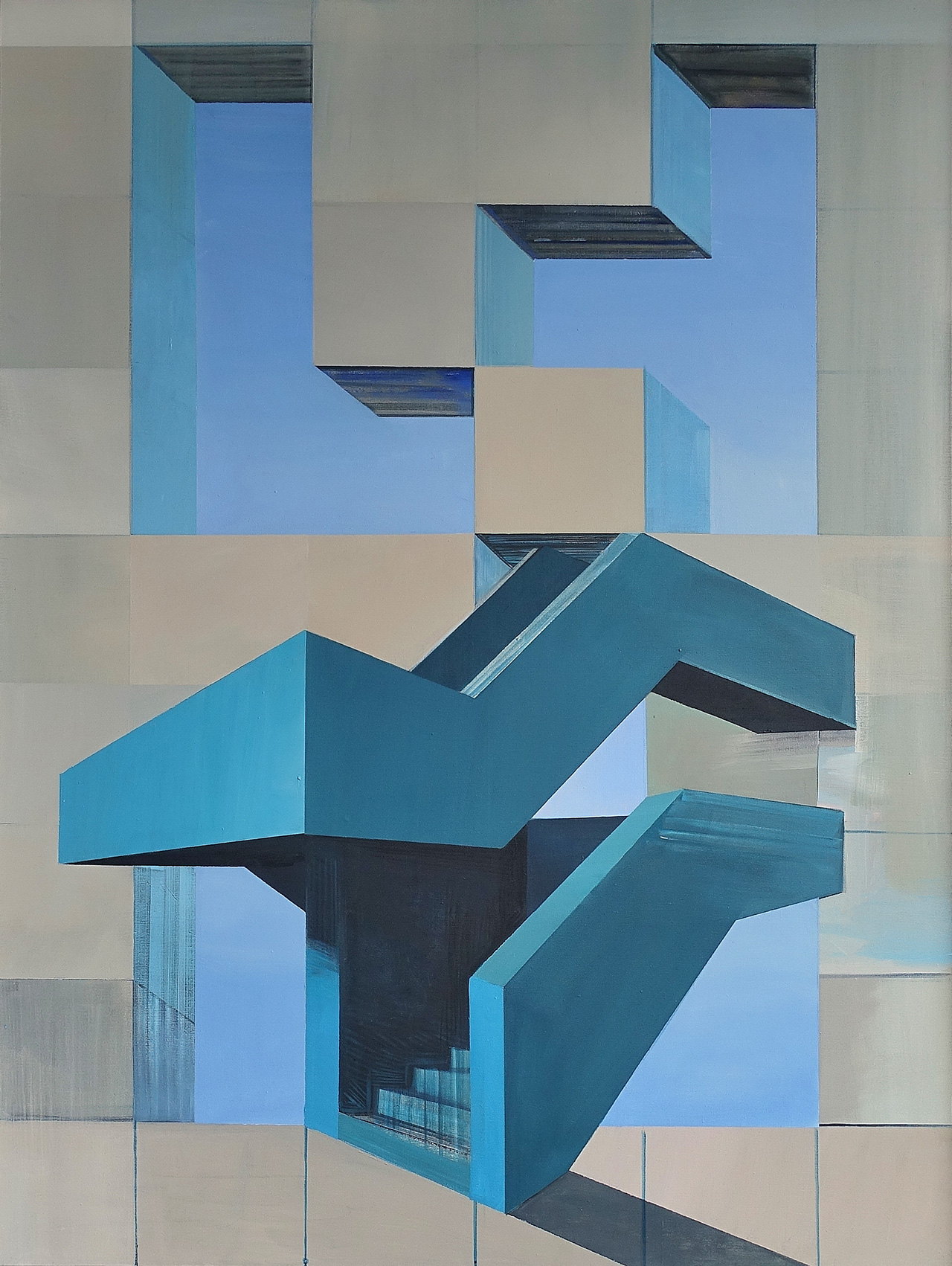Maria Kiesner - The blue staircase (Tempera on canvas | Wymiary: 126 x 166 cm | Cena: 12000 PLN)