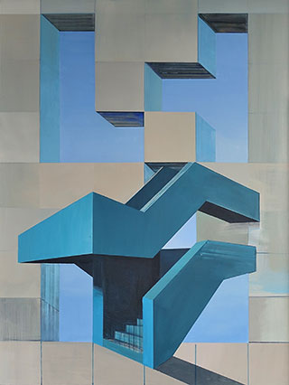 Maria Kiesner : The blue staircase : Tempera on canvas