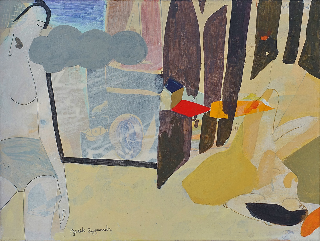 Jacek Cyganek - Rest in the garden (Tempera on canvas | Size: 46 x 36 cm | Price: 1700 PLN)