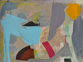 Jacek Cyganek : Woman and blue horse : Tempera on canvas