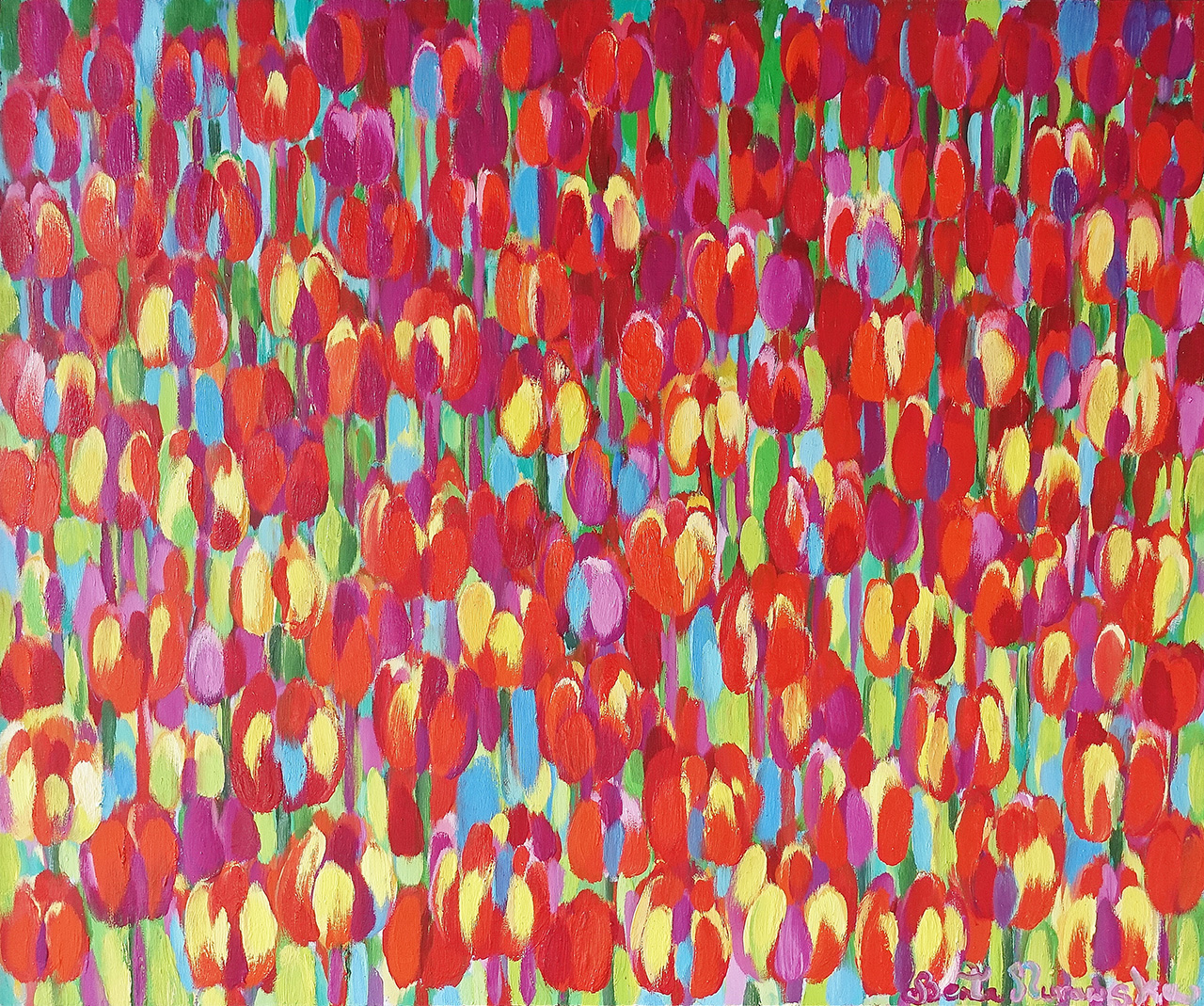 Beata Murawska - Campo di tulipani rossi (Oil on Canvas | Size: 126 x 106 cm | Price: 9000 PLN)