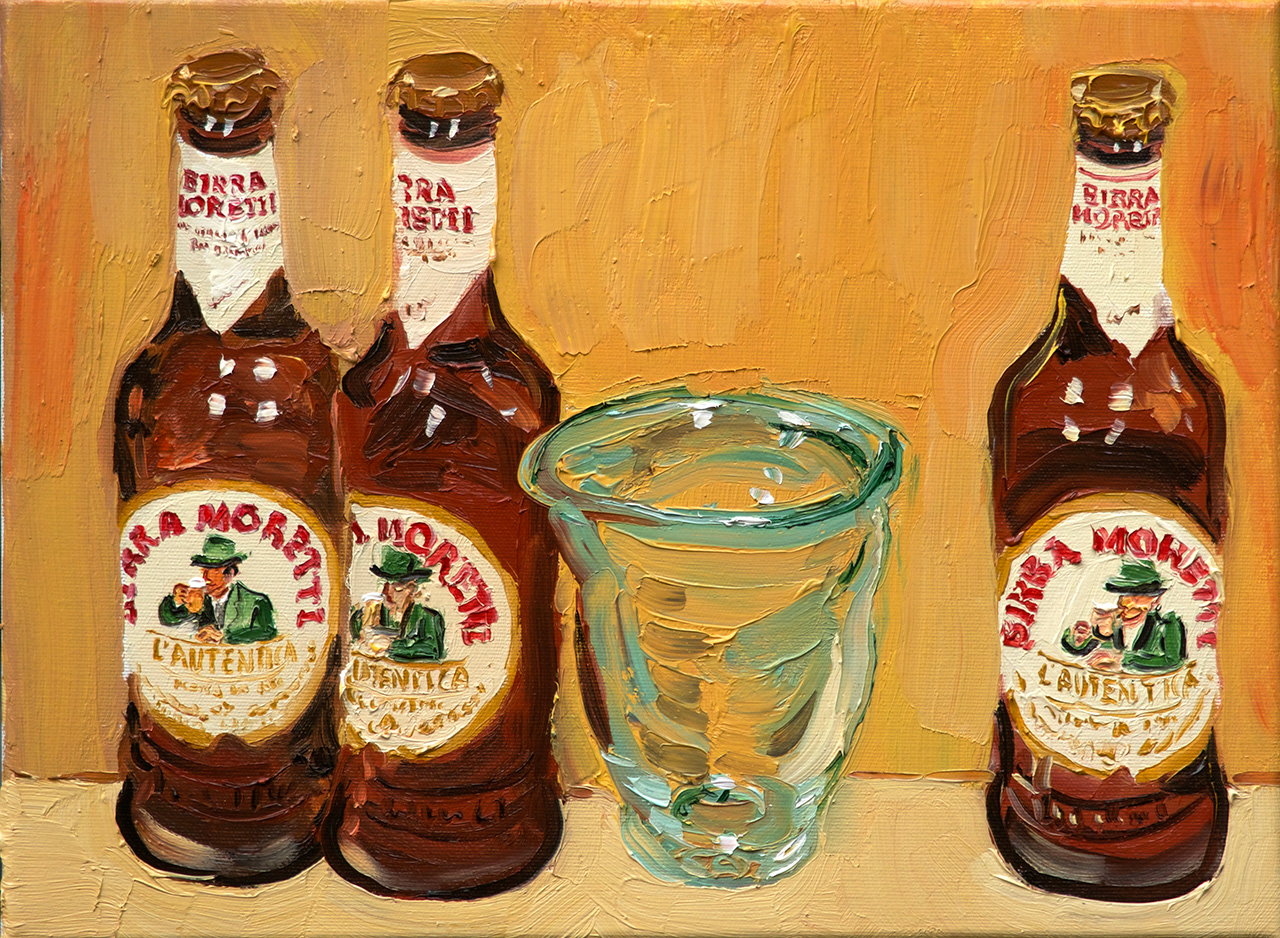Krzysztof Kokoryn - 3 beers and a glass (Oil on Canvas | Size: 40 x 30 cm | Price: 4000 PLN)
