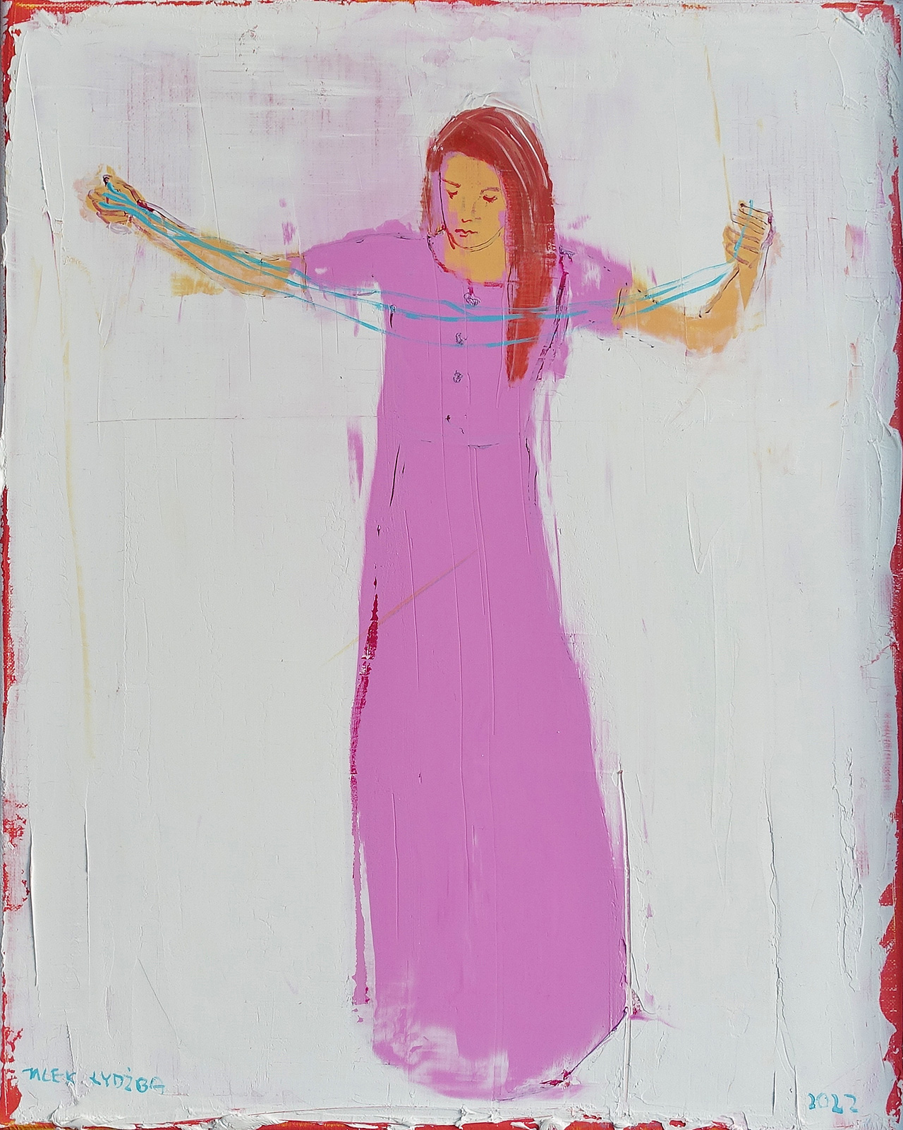 Jacek Łydżba - Lady in a pink dress (Oil on Canvas | Size: 48 x 58 cm | Price: 4500 PLN)