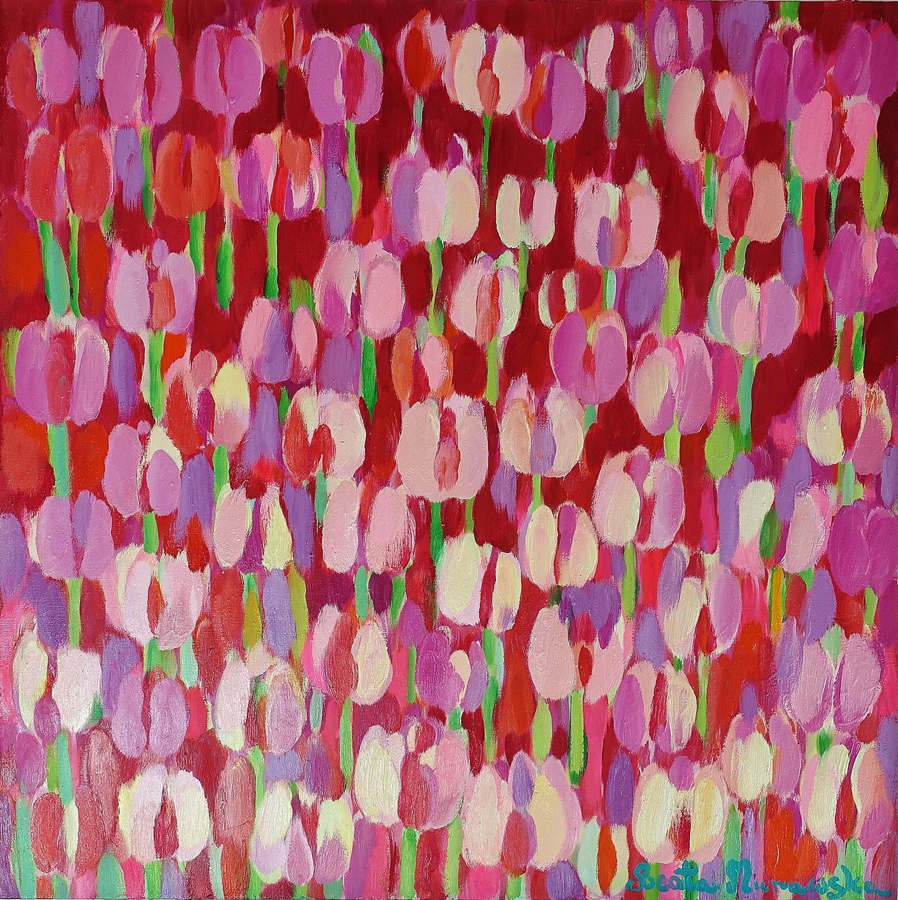 Beata Murawska - Pink kiss (Oil on Canvas | Size: 106 x 106 cm | Price: 12000 PLN)