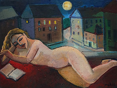 Anna Karpowicz-Westner : Wieczór z księżycem : Oil on Canvas