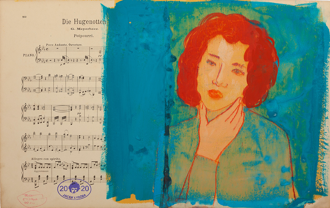 Jacek Łydżba - Die Hugenotten (Tempera on old music sheet | Size: 70 x 53 cm | Price: 2500 PLN)