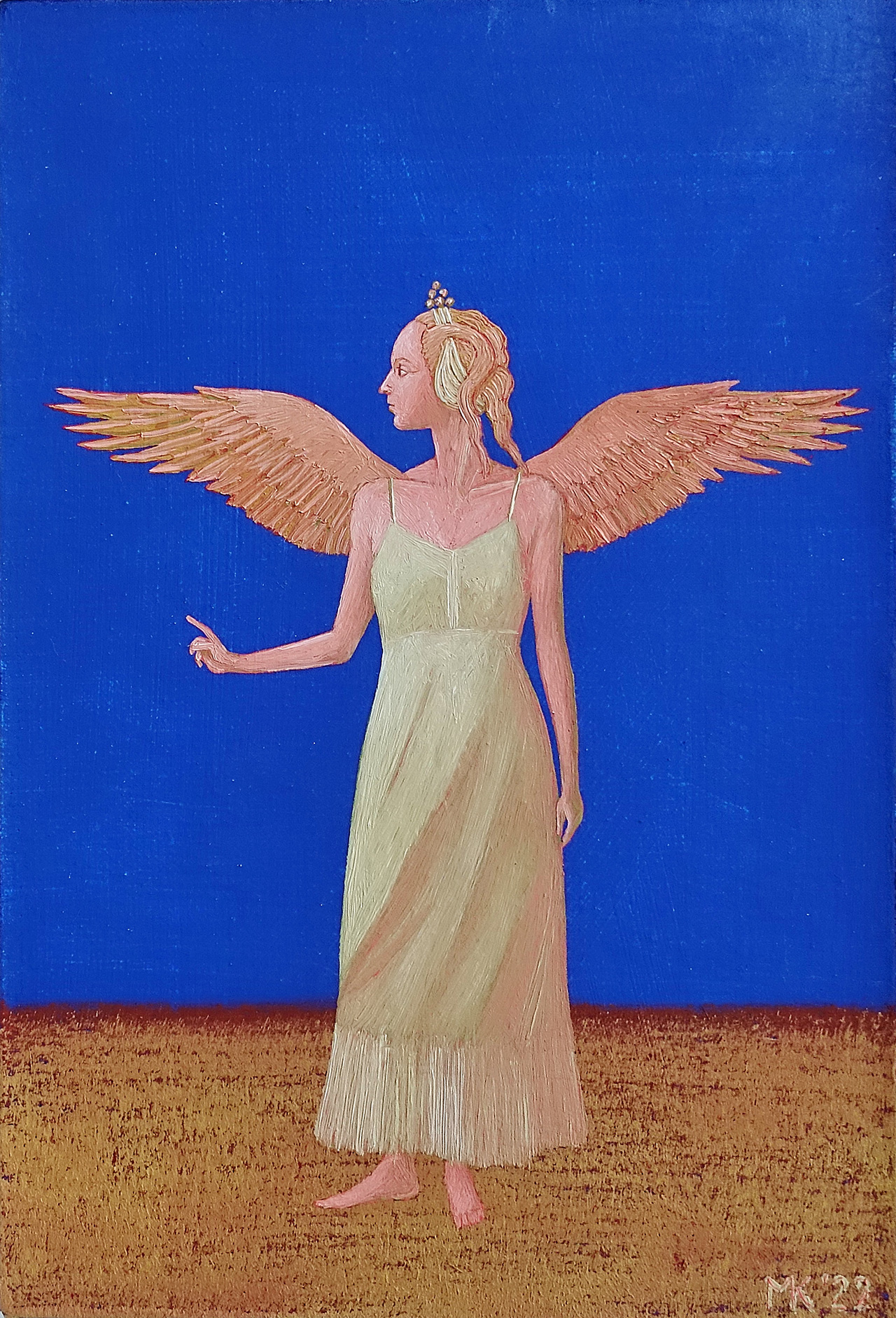 Mikołaj Kasprzyk - A teaching angel (Oil on Canvas | Wymiary: 24 x 33 cm | Cena: 1700 PLN)