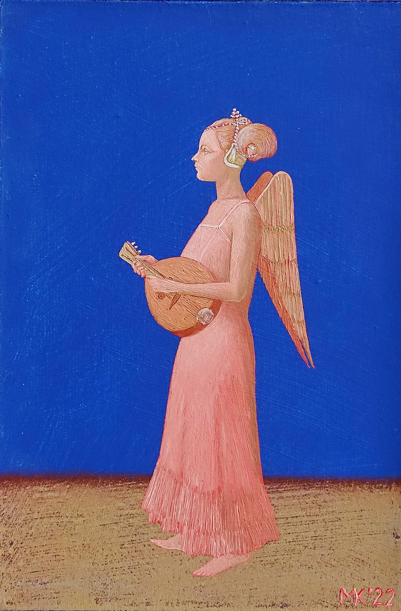 Mikołaj Kasprzyk - Angel with a lute (Oil on Canvas | Wymiary: 24 x 33 cm | Cena: 1700 PLN)
