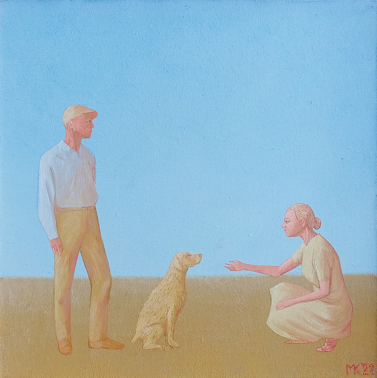 Mikołaj Kasprzyk - With a dog (Oil on Canvas | Size: 36 x 36 cm | Price: 2600 PLN)