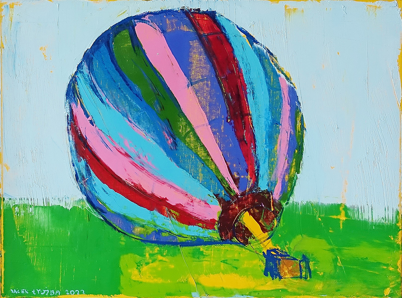 Jacek Łydżba - Balloon on the grass (Oil on Canvas | Size: 89 x 69 cm | Price: 6000 PLN)