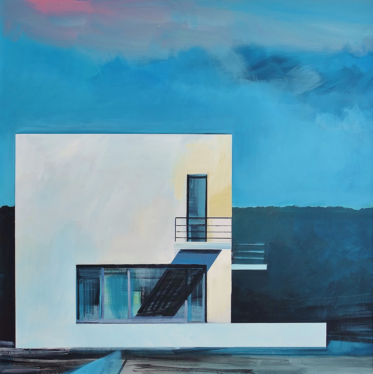 Maria Kiesner - Greek villa (Tempera on canvas | Größe: 116 x 116 cm | Preis: 7000 PLN)