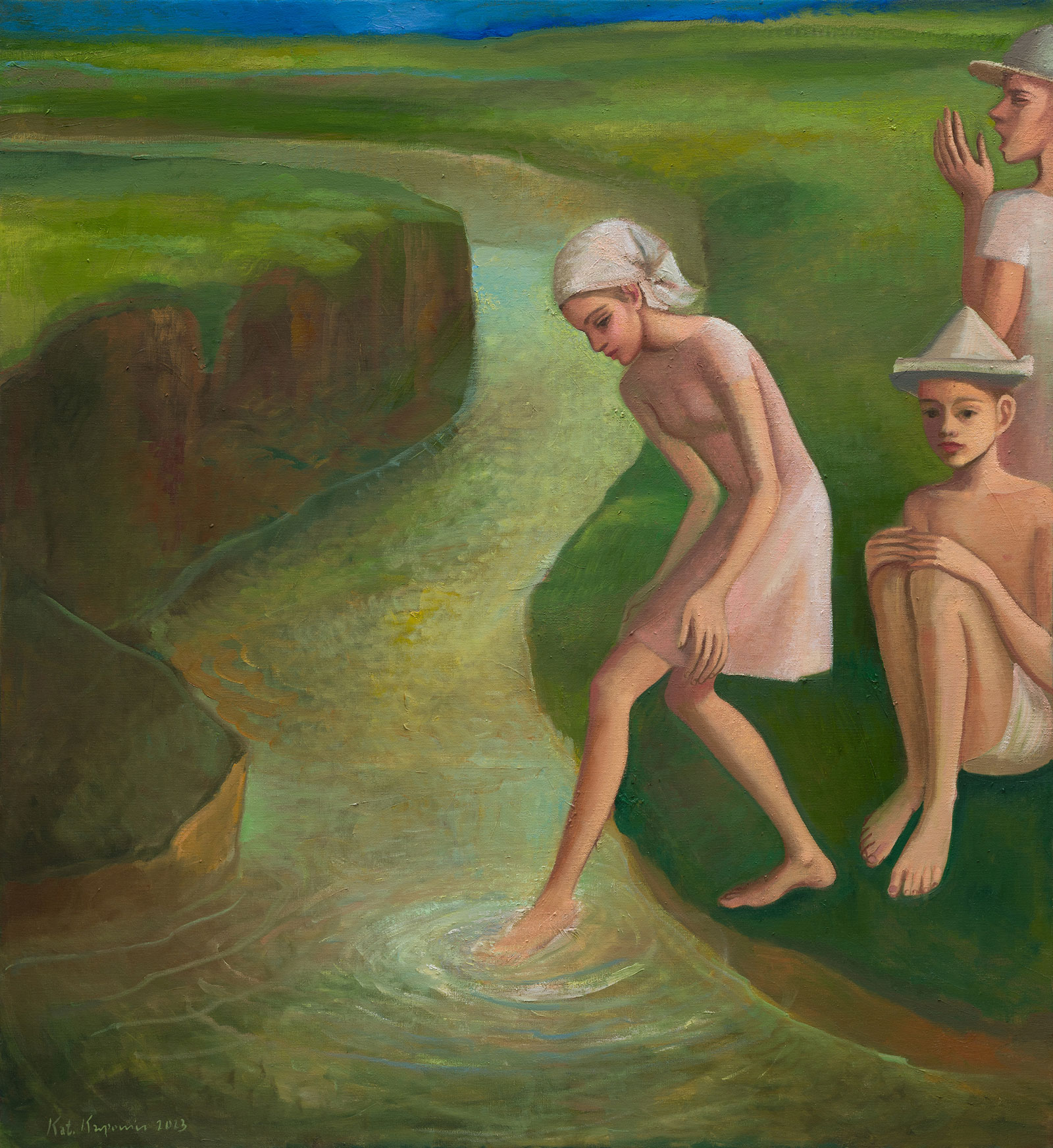Katarzyna Karpowicz - Dzieciaki nad rzeką (Oil on Canvas | Wymiary: 110 x 120 cm | Cena: 38000 PLN)