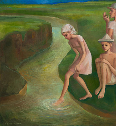 Katarzyna Karpowicz : Dzieciaki nad rzeką : Oil on Canvas