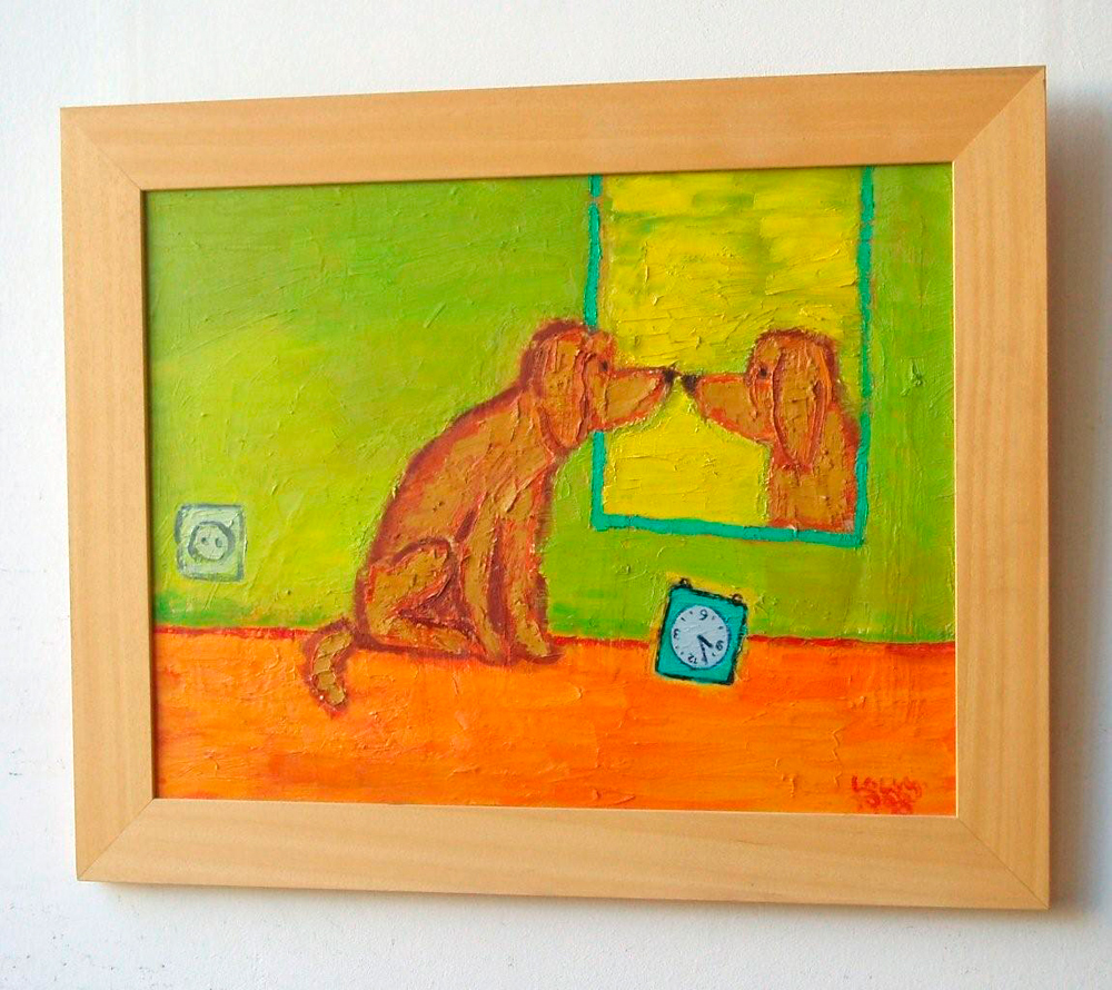 Krzysztof Kokoryn - Dog and the miror (Oil on Canvas | Wymiary: 78 x 63 cm | Cena: 8000 PLN)