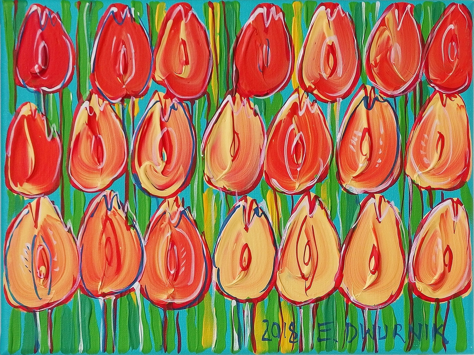 Edward Dwurnik - Pomarańczowe tulipany (Oil on Canvas | Größe: 40 x 30 cm | Preis: 45000 PLN)