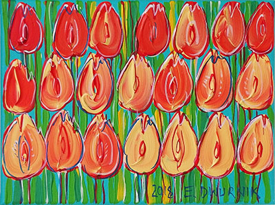 Edward Dwurnik : Pomarańczowe tulipany : Oil on Canvas