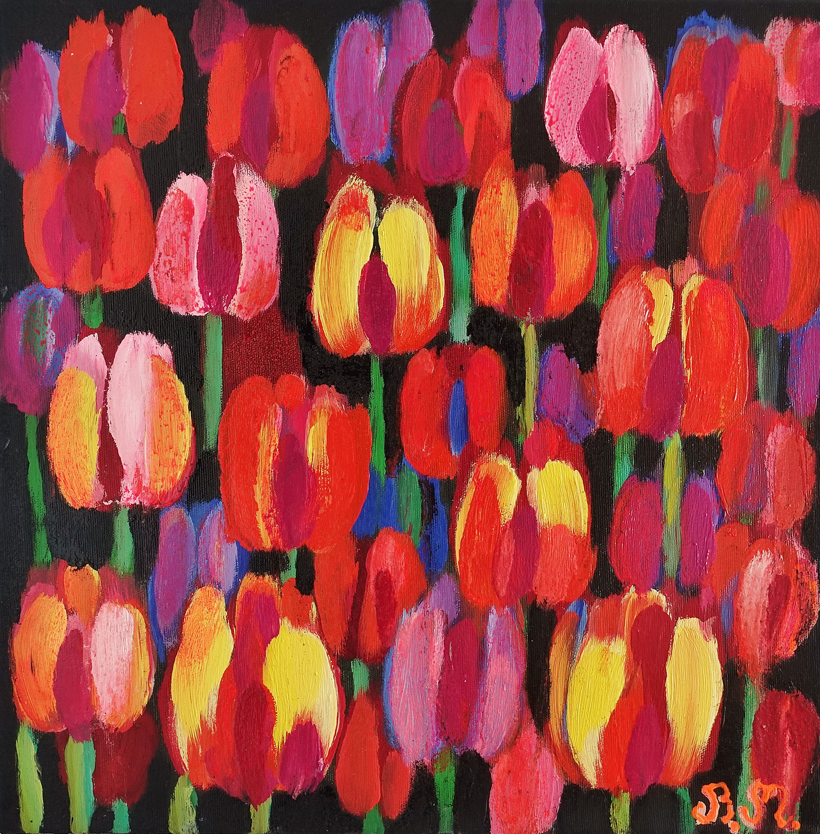 Beata Murawska - Night of tulips (Oil on Canvas | Size: 40 x 40 cm | Price: 3500 PLN)