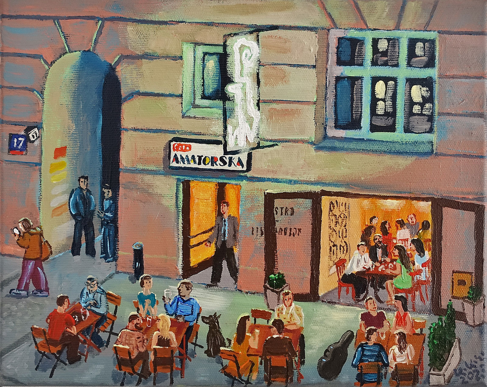 Krzysztof Kokoryn - Cafe Amatorska (Oil on Canvas | Size: 30 x 24 cm | Price: 3500 PLN)
