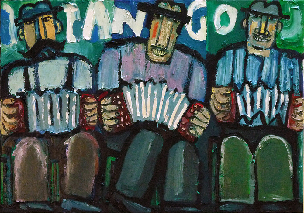 Krzysztof Kokoryn - 3 Bandeon Players (Oil on Canvas | Wymiary: 100 x 70 cm | Cena: 8000 PLN)