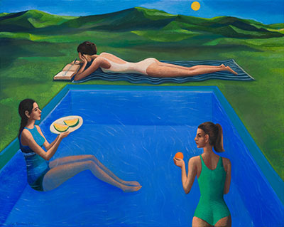 Katarzyna Karpowicz : Odpoczynek nad basenem : Oil on Canvas