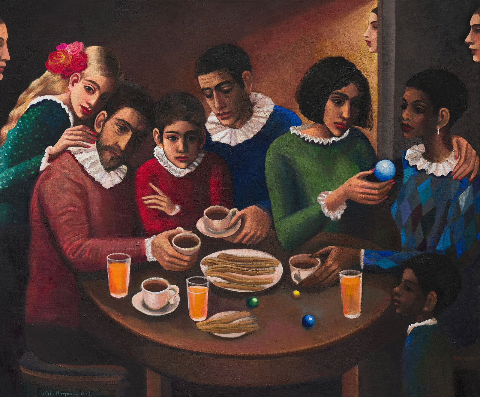 Katarzyna Karpowicz - Spotkanie przy stole (Churros con chocolate) (Oil on Canvas | Wymiary: 120 x 100 cm | Cena: 40000 PLN)