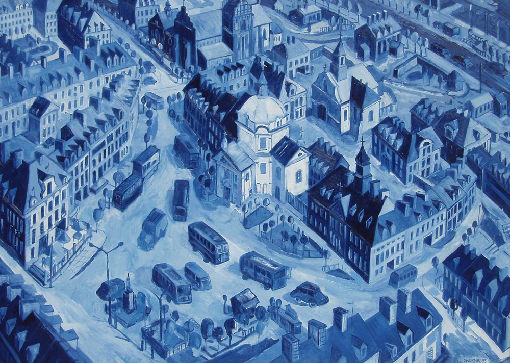 Edward Dwurnik - New Market Square (Oil on Canvas | Wymiary: 215 x 150 cm | Cena: 60000 PLN)