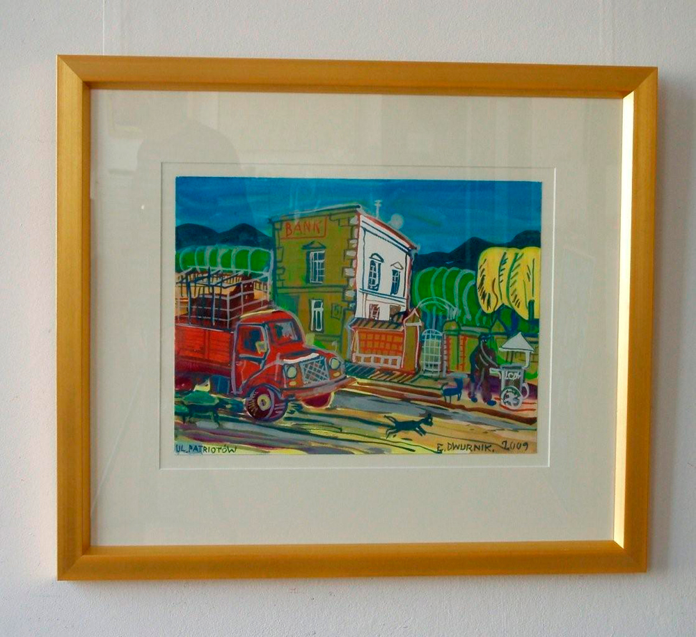 Edward Dwurnik - Red truck (Tempera on Paper | Größe: 65 x 56 cm | Preis: 3500 PLN)