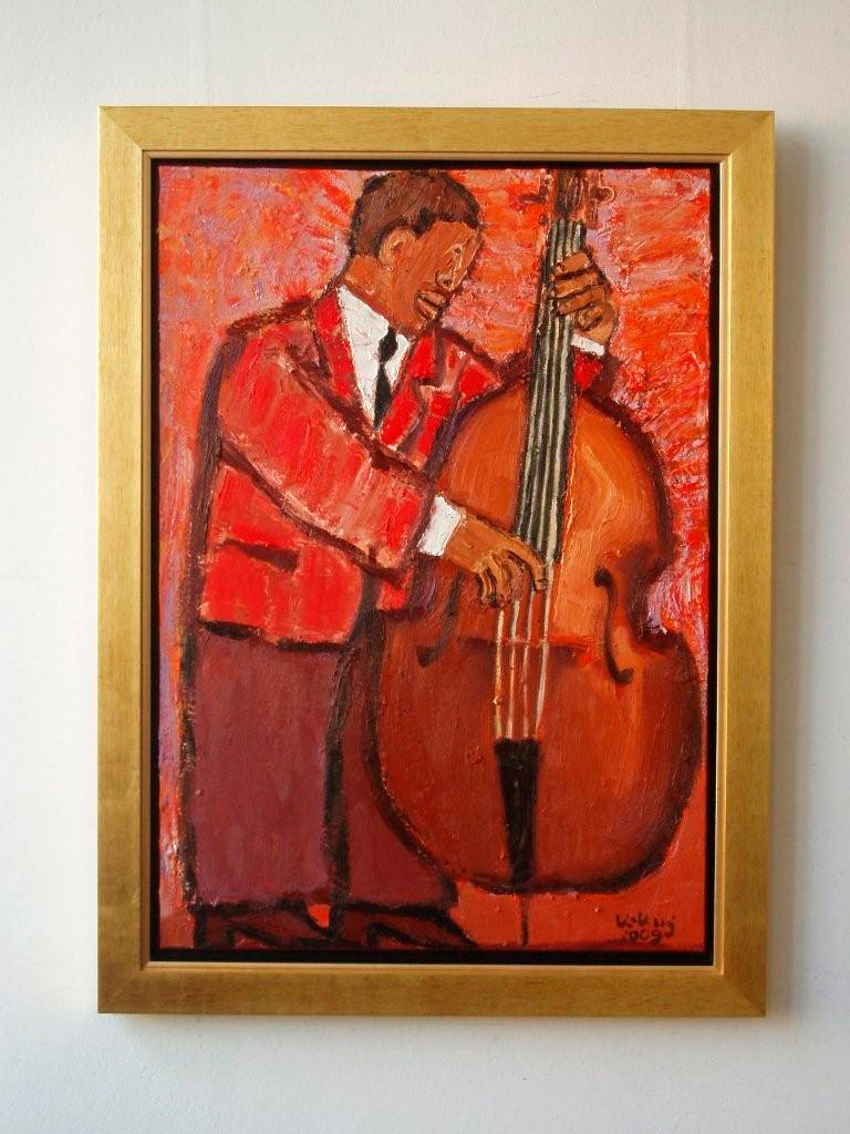 Krzysztof Kokoryn - Red bass player (Oil on Canvas | Size: 85 x 115 cm | Price: 8500 PLN)
