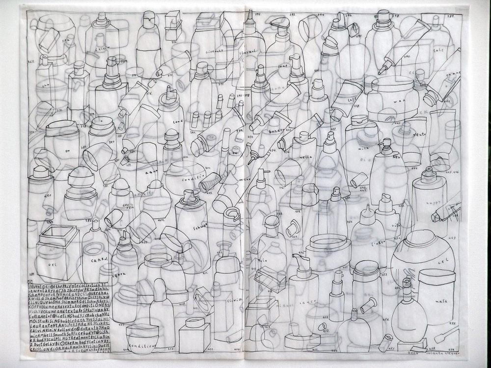 Jolanta Wagner - Cosmetics inventory 3 (Indian ink on tracing paper | Size: 60 x 48 cm | Price: 2200 PLN)