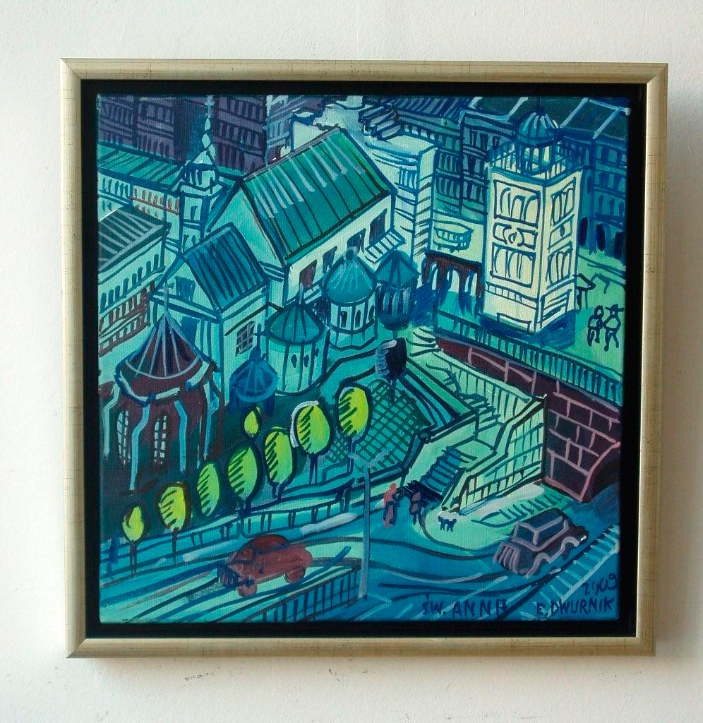 Edward Dwurnik - Blue old town (Oil on Canvas | Größe: 45 x 45 cm | Preis: 5000 PLN)