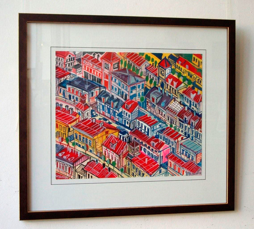 Edward Dwurnik - Diagonal city (Tempera on paper | Size: 81 x 73 cm | Price: 4800 PLN)