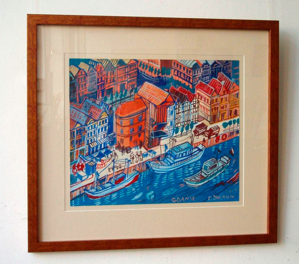 Edward Dwurnik - Gdansk - harbour (Tempera on paper | Wymiary: 81 x 73 cm | Cena: 4800 PLN)