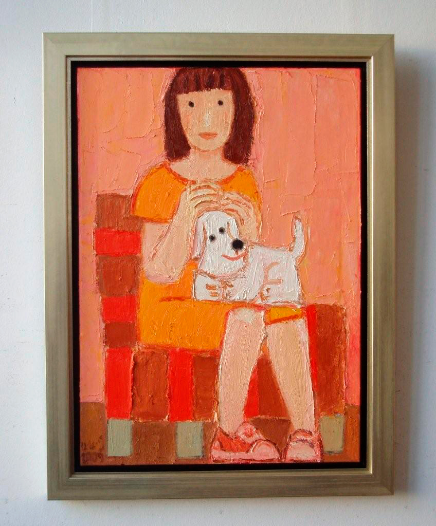 Krzysztof Kokoryn - Girl with a little dog (Oil on Canvas | Wymiary: 64 x 84 cm | Cena: 8000 PLN)