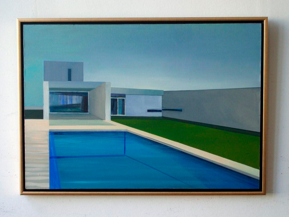 Maria Kiesner - House with swimmingpool (Tempera on canvas | Wymiary: 105 x 75 cm | Cena: 6000 PLN)